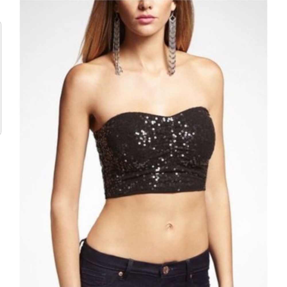 EXPRESS Sexy Stretch Blue Sequin Bandeau Crop Top